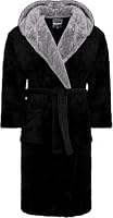 SnuggleME Dressing Gowns for Men | Super Soft Snuggle Hooded Dressing Gown | Men's Warm and Cozy Fleece Nightwear Robe | Gifts for Him M BLACK/grey