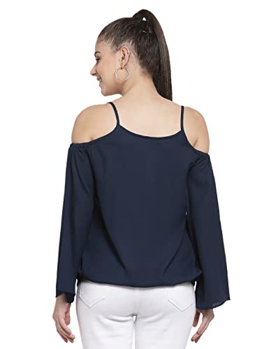 Image of Style Quotient Women Navy Blue Crepe Regular Top