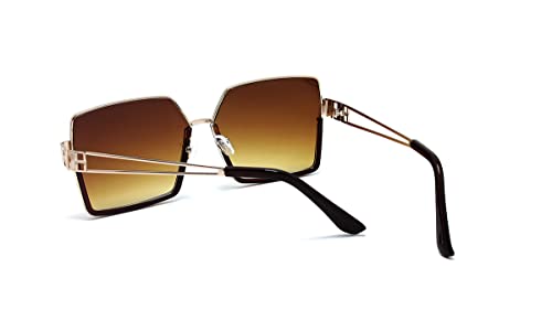 Óculos De Sol Feminino Quadrado Celebridades Proteção Uv 400 A-2083 (Marrom-Café)