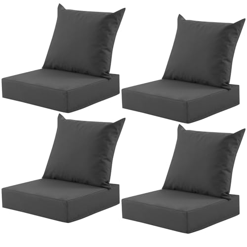Image of Outdoor Deep Seat Cushion Set, 24x24 Inch Water-Resistant & Fade-Resistant Outdoor Chair Cushions, Patio Furniture Cushions with Removable Cover for Patio Chair, Sofa, Dark Grey (Set of 4)