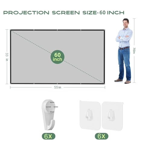 Image of AAJK Alr Outdoor Projectior Screen, 4K Movie Projector Screen 16:9 HD Foldable Anti-Crease Portable Projector, Movies Screen for Home Theater Outdoor Indoor (60in Pro)
