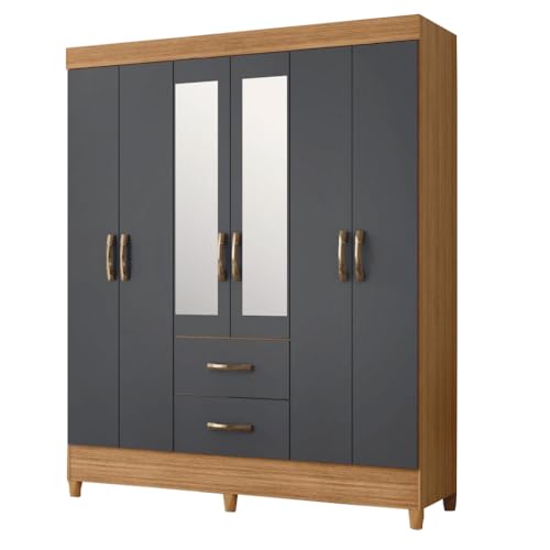 Guarda Roupas Casal com Espelho 6 Portas 2 Gavetas Mobi Nature/Grafite Albatroz