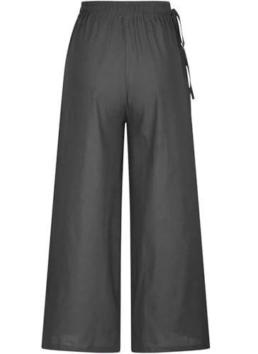 Image of KOTTY Women's Crumble Fabric High Waist Solid Color Drawstring Wide Leg Trousers Loose with Pockets