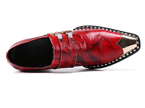 Santimon Mens Western Boots Leather Fashion Casual Metal Tip Slip on Dress Shoes4