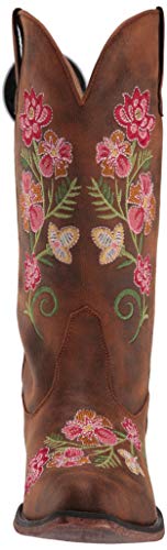 Image of ROPER Womens Riley Floral Embroidered Snip Toe Casual Boots Mid Calf Low Heel 1-2 inch - Brown