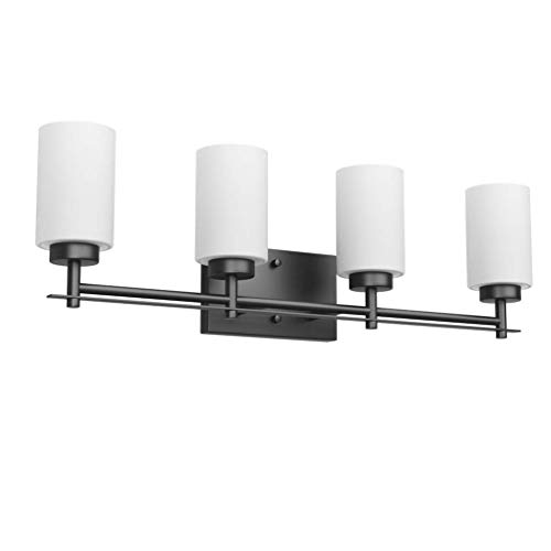 Image of Aipsun Vintage Bathroom Vanity Light Black Bathroom Light Fixtures 4 Lights Milky White Glass Shade Industrial Wall Light (Exclude Bulb)