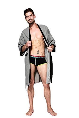 Men's Kimono Robe Cotton Waffle Spa Bathrobe Lightweight Soft Knee Length Sleepwear with Pockets4