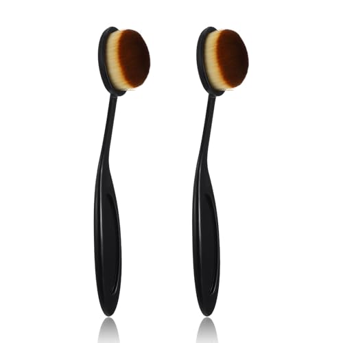 MBAIYO Juego de 2 brochas de maquillaje de color negro para maquillaje líquido, brocha para contorno de maquillaje de alta calidad, ovalada Kabuki Brush para difuminar, contorno para líquidos o polvos