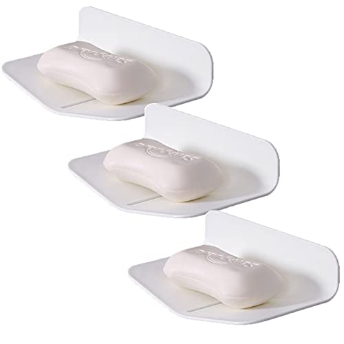 Kunststoff Seifenhalter Ohne Bohren Seifenschale mit Ablauf Selbstklebende Seifenhalter,Starker Schwammhalter,Seifenschale dusche,für Bad,Dusche,Waschbecken,Küche,mit Nicht Markierende Aufkleber 3PCS Cover