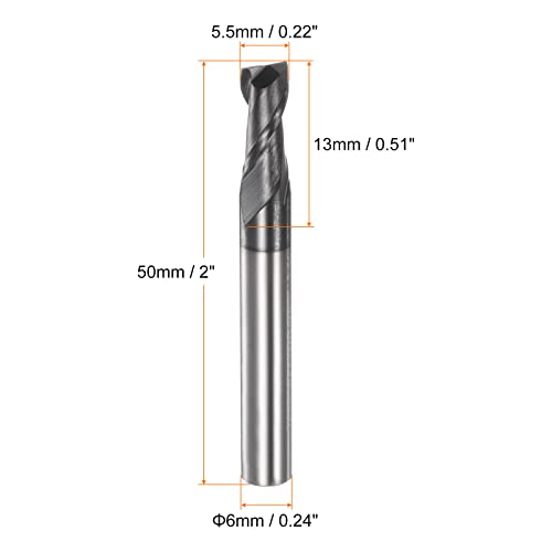 Image of HARFINGTON Square End Mill 5.5mm x 13mm Cutting 6mm Shank Micro Grain Solid Carbide AlTiN Coated 2 Flutes Milling Bit Cutter for Alloy Hardened Steel Aluminum