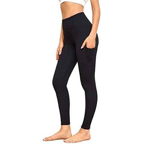 Belisy Women Sexy Stretchy Gym Leggings Opaque High Waist Workout Yoga Pants with Pockets Black Cover