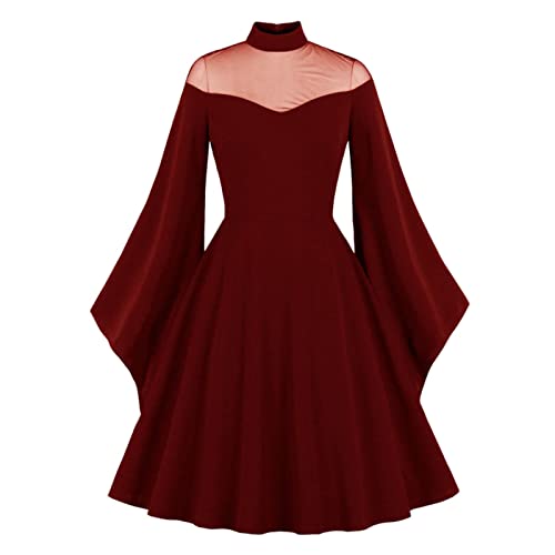 QIANKUN Gothic Avondfeestjurk Vintage Kleding Stand Kraag Mesh Elegante Halloween Lange Mouw Vrouwen Winter Swing Jurken - Image 5