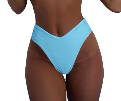 Image of geluboao Women's Bikini Bottom Sexy V Cut High Cut Swimsuit High Waisted Bathing Suit Bottoms