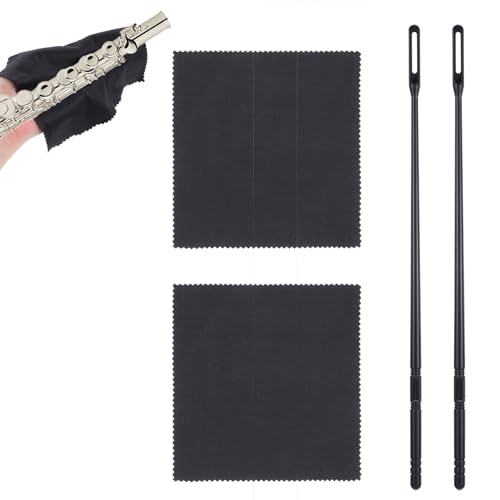 Yuanchu Flute Cleaning Kit, 2 Flute Cleaning Rods and 2 Pack Cloth Clean Swabs Musical Instruments Polishing Cloth Cleaner Accessories