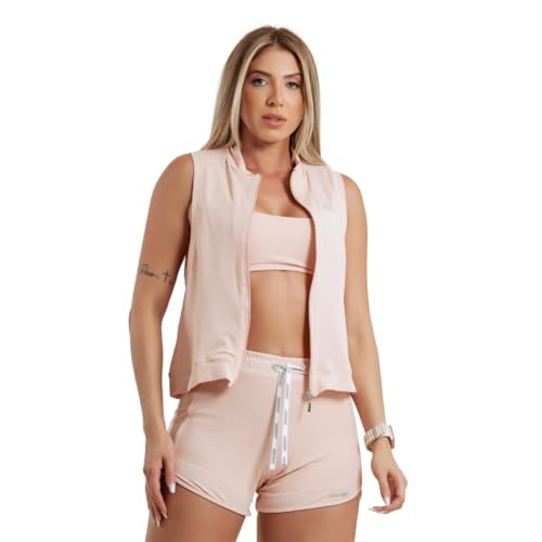 Conjunto 3 Peças Fitness Feminino Top/Shorts/Colete Poliamida Méd...