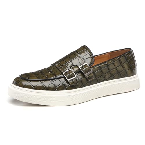 Men's Crocodile Print Double Monk Strap Slip-on Loafers Fashion Patent Leather Classic Oxford Dress Business Shoes Rointed Toe Comfort Sneakers