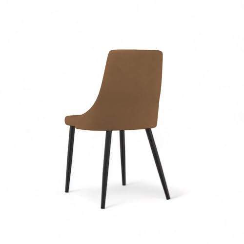 Image of Finch Fox Taskpro Modern Unique Velvet Upholstered Seating Living Room Dining Chair with Black Metal Legs in Tan Color