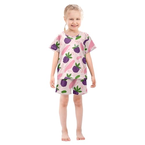 Blackberry Pink Pajama Set Short Sleeve PJS 2 Piece Summer Pajamas Shorts Sets Cotton 5Y3