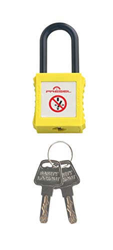 Cadenas de Consignation Polyamide Jaune avec Anse Nylon Noire et Clé Prisonnière