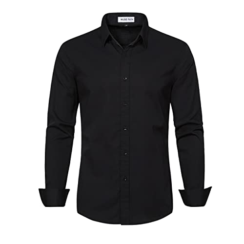 MUSE FATH Men's Solid Color Dress Shirt-Casual Regular Fit Long Sleeve Shirt