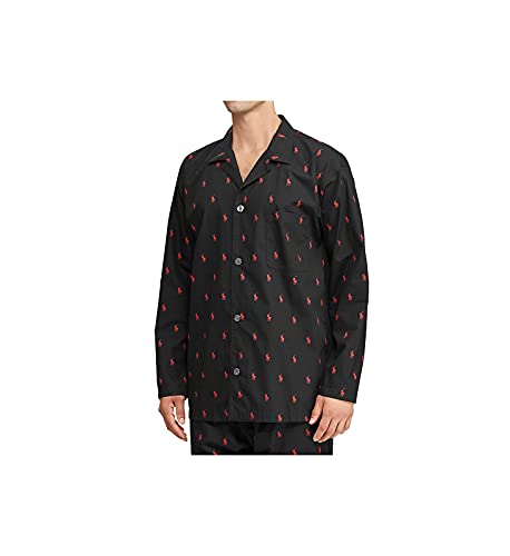 POLO RALPH LAUREN Men's Big Man Woven Cotton Long Sleeve Pajama Top, RY25RX, Black/Red, 3XL