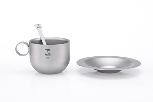 Keith Titanium Ti3601 Double-Wall Coffee Cup With Saucer And Spoon #TOP6
