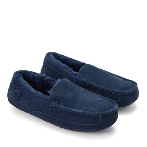 Image of Dearfoams Melbourne Genuine Shearling Moccasin Navy 10 M