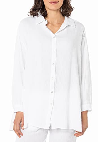 Sublevel Damen Musselin Oversize Bluse aus Baumwolle White L/XL, Weiß