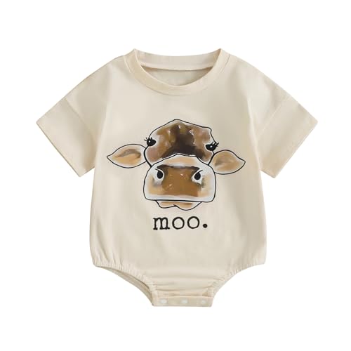 Image of SHIBAOZI Infant Baby boys Romper Western Cow Moo. Neigh. Print One Piece Short Sleeve Bubble Bodysuits Sweatshirts (Moo, 0-3 Months)