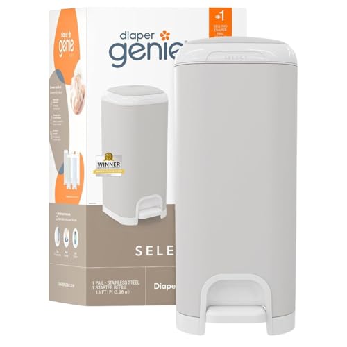Diaper Genie Select Odor Lock Stainless Steel Diaper Pail Grey | Hands-Free Step Pedal | Odor Control | Large Capacity Baby Nappy Trash Can