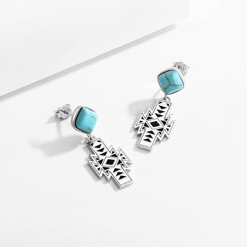 925 Sterling Silver Turquoise Aztec Modern Stud Earrings3