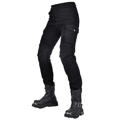 CBBI-WCCB Damen Moto Jeans Motorrad Hose mit Protektoren Motorradhose (DE/NL/SE/PL, Bundweite & Schrittlänge, 30, 31, Schwarz)