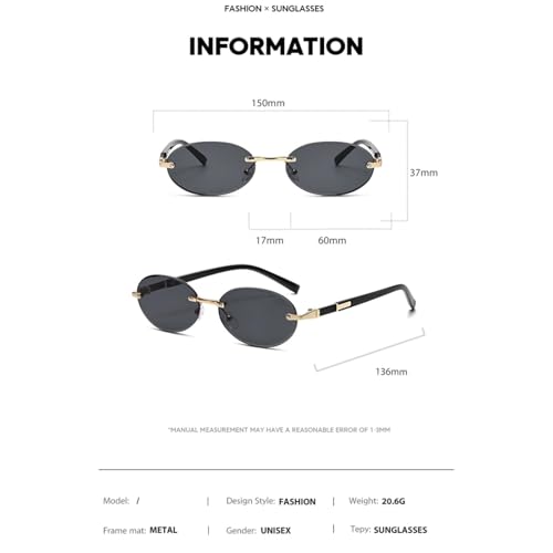 Women Men Shades Oval Sun Glasses for Female Male Uv400 Rimless Sunglasses Round Fashion2
