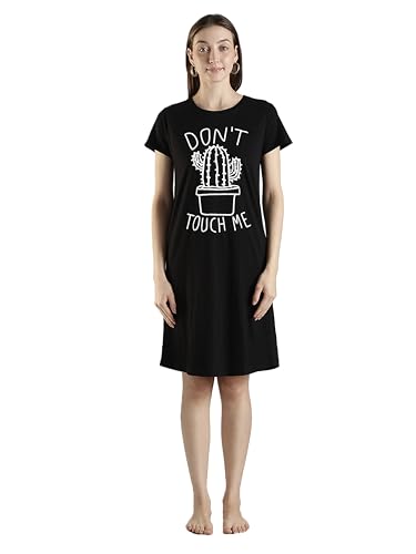 Image of 9shines Label Hosiery Cotton Knee Length Short Night Dress | Short Nighty for Women with Pocket | Graphic Print Nightwear | Night Gown for Women (M-7XL)