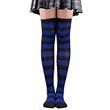 Over the Knee Striped Stockings for Teen Girls,Thigh High Socks,Halloween Christmas Cosplay Stocking (blue+black)