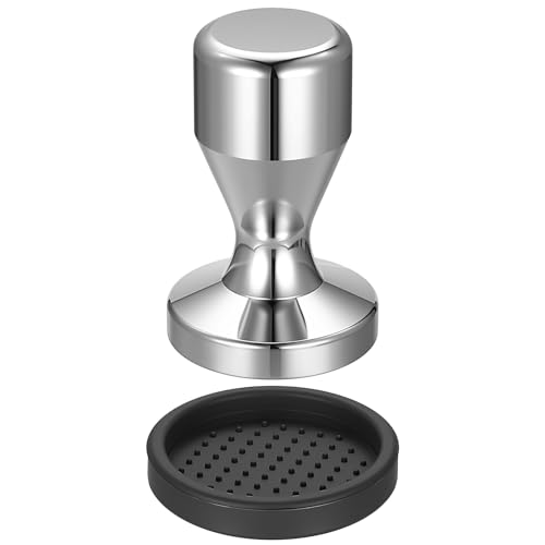 Moqinai 51mm Espresso Tamper Stainless Steel Coffee Tamper with Flat Base & Silicone Mat Barista Coffee Press for Portafilter Machines Home & Professional Use