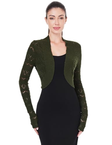 AmélieBoutik Women Long Sleeve Lightweight Cable Knit Hollow Out Cropped Cardigan Open Front Bolero Shrug4