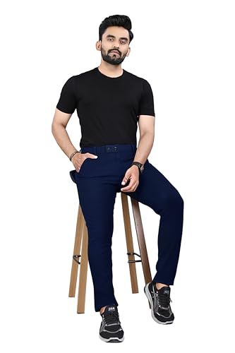 Image of Men's Regular Fit Self-Design Trousers | Mid-Rise Cotton Blend Pants for Work Stylish Formal Bottoms for Men (Pack of 1)