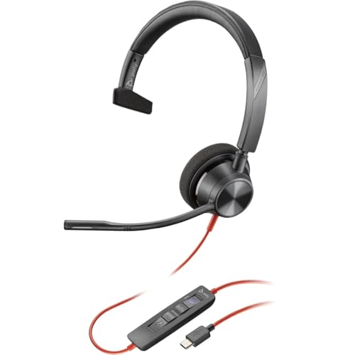 Headset Poly Blackwire 3310 USB-C com Microfone e Adaptador USB-A – Certificado Microsoft Teams, Conforto e Áudio Claro para Home Office/Escritório