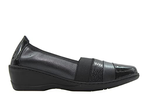 Notton - 0360 Negro - Zapato de Piel, con cuña, Ancho Especial, Suela de Goma, para: Mujer Color: Negro Talla:39