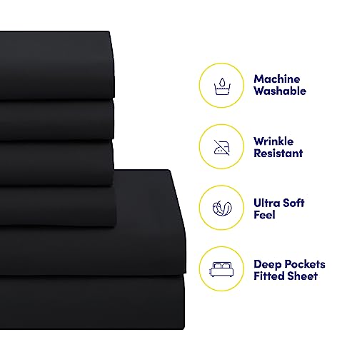 Sweet Home Collection 5 Piece Comforter Set Bag Solid Color All Season Soft Down Alternative Blanket & Luxurious Microfiber Bed Sheets, Black, Twin XL