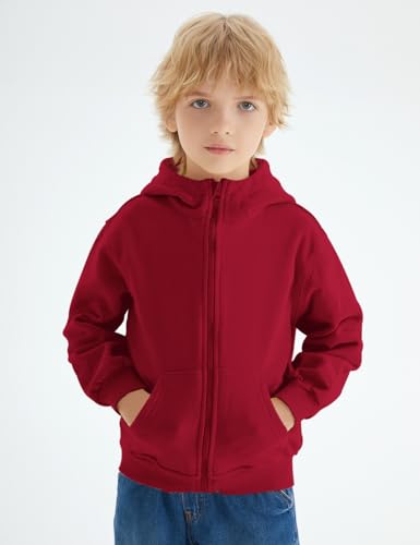 Image of Spring&Gege Boys Full Zip Hoodies High Neck Mid-weight Fleece Hooded Sweatshirts for Children