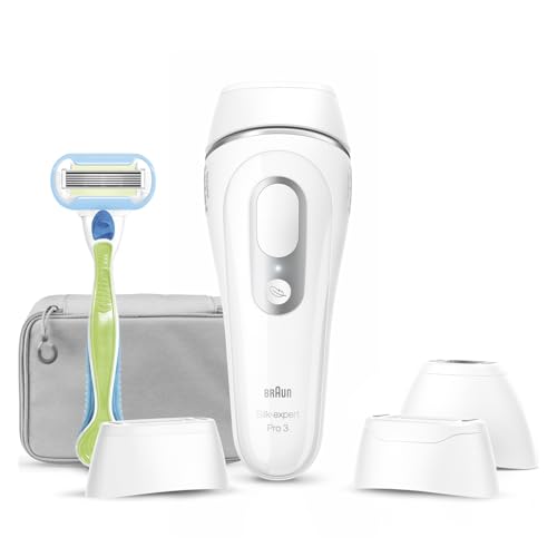 Braun Luz Pulsada Silk-expert Pro 3, Eliminación Del Vello En Casa, Alternativa a Depilación Láser, Depiladora IPL Con Funda, Maquinilla Venus, 3 Cabezales Para Cara y Cuerpo, Blanca/Plateada, PL3222