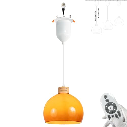 SKIVTGLAMP Can Light Retrofit Recessed Mounted by Remote Adjustable Pendants Compatible E26 Adapter T24 Connector Conversion Kit for 4~5in Holes Gradient Orange Globe Shade Natural Wood Socket