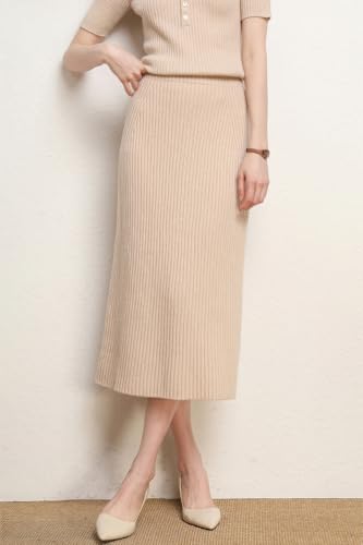 ebossy Ribbed Pencil Skirt for Women Elastic Waist Wool Blend Business Casual Knit Midi Skirt2