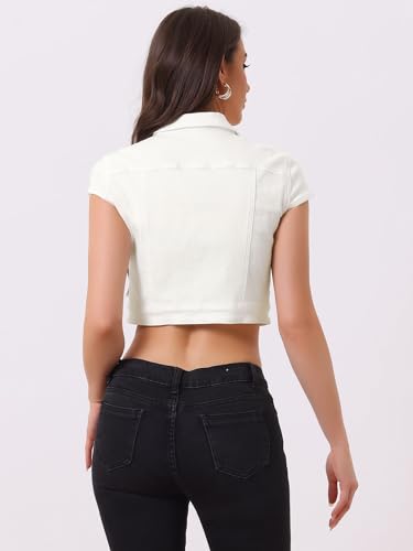 Allegra K Women's 2024 Summer Button Down Cap Short Sleeve Cropped Jean Denim Jacket4