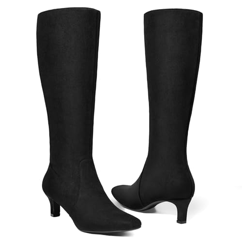 mysoft Women's Knee High Boots Kitten Heel Square Toe Fashion Tall Boots Side Zipper Long Boots4
