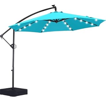 cantilever umbrella with lights and weighted base