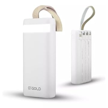 Carregador sem fio Universal Portátil Power bank Turbo 20000mah com 4 cabos saída USB Tipo C/Micro USB/USB/USB Visor de Carga (Branco)