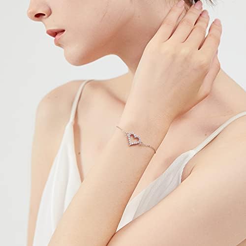 Lydreewam Love Heart Bracelet for Women with 3A Cubic Zirconia 925 Sterling Silver Bracelet Packed in Valentine's Day Jewelry Box, Adjustable 16+3 cm